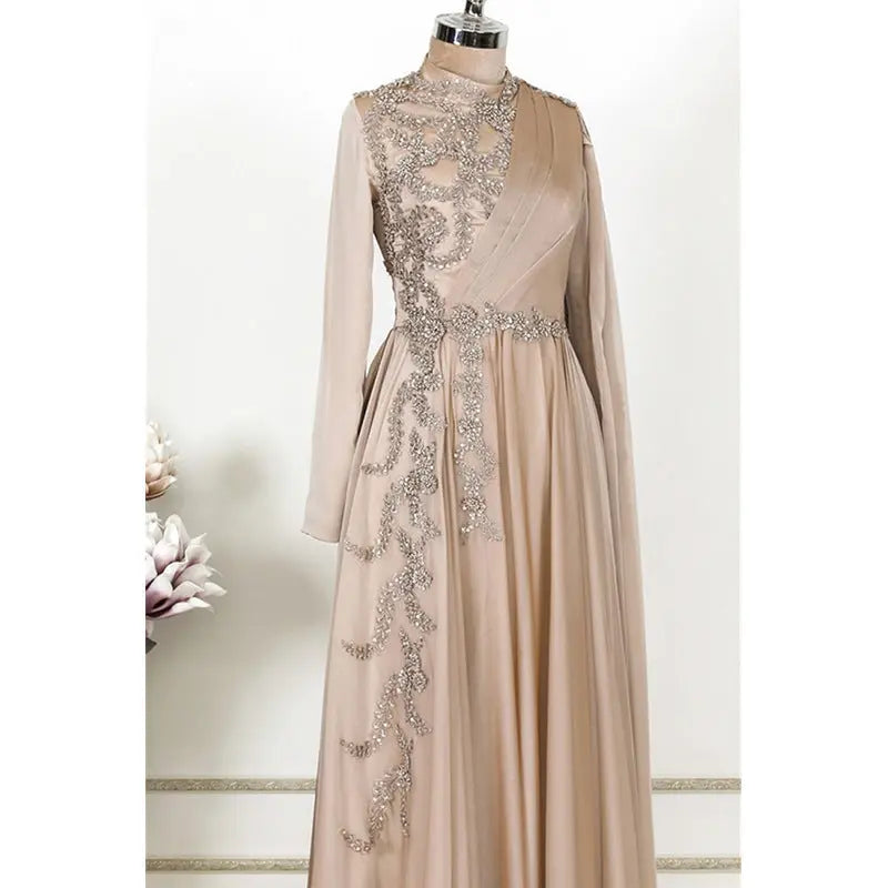 Champagne Muslim Evening Dress Formal Party 