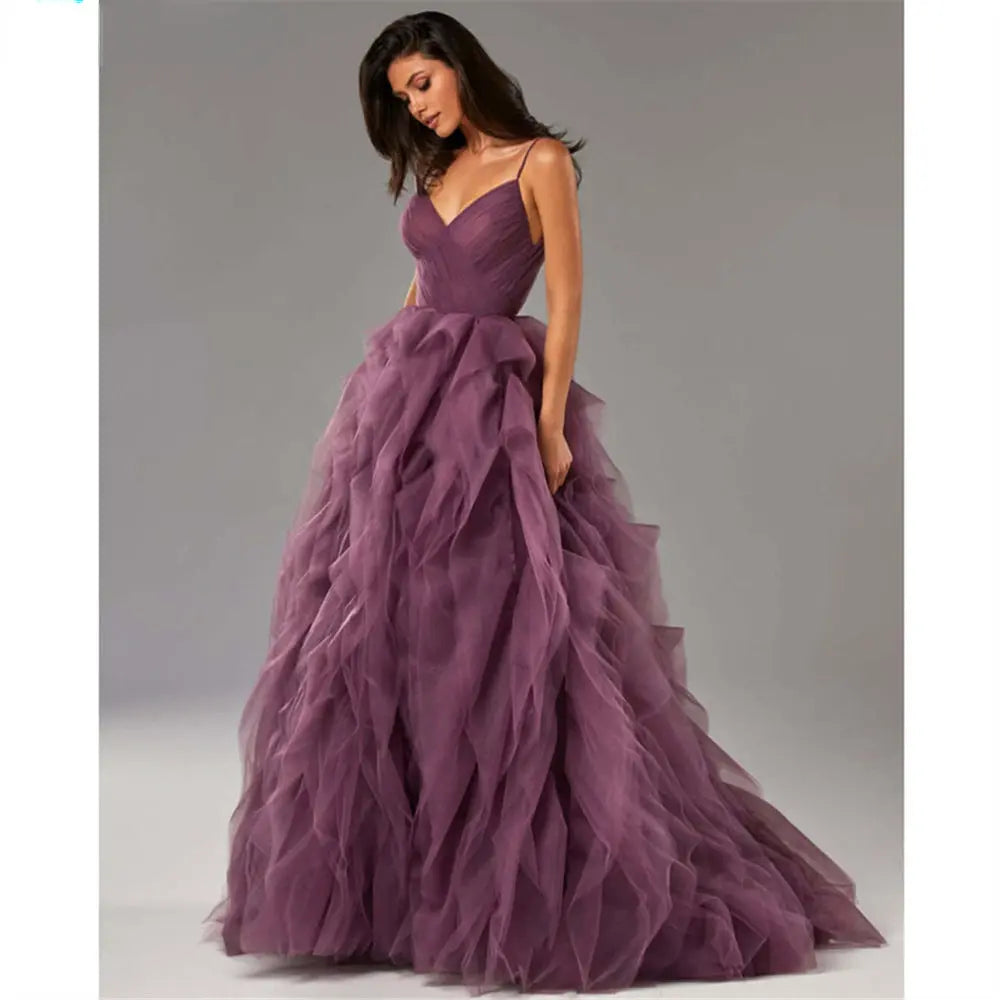 Evening Gown Prom Irregular Spaghetti-strap Mesh Long Dress 