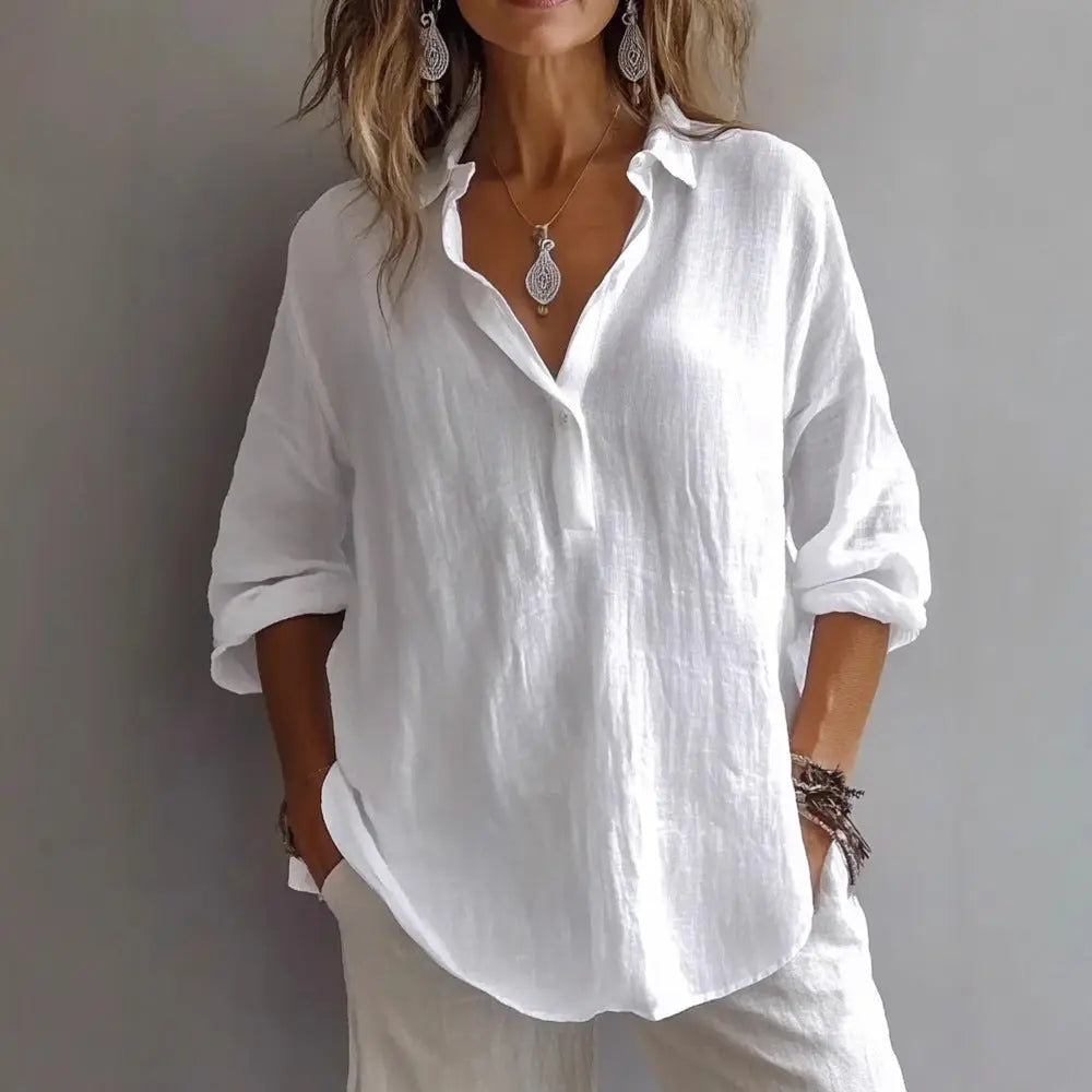 Fashion Long-sleeved Lapel Pullover Shirt Casual Loose Solid Color T-shirt Tops Women's Clothing 