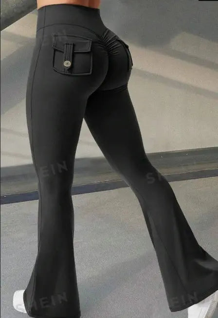 Yoga Fitness Flared Pants With Pockets Ins Fashion Slim High Waist Sports Trousers  Scrunch Butt Booty Workout Lifting Leggings 