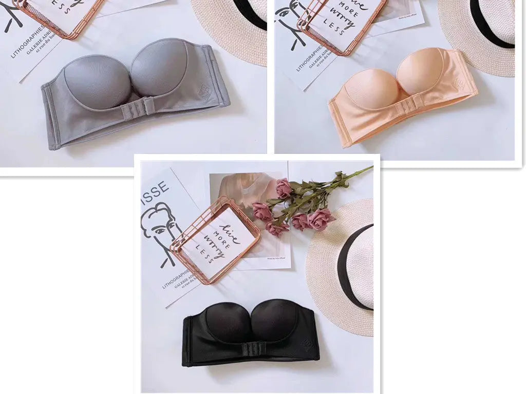 Anti-Glare One-Piece Bra Gathered Up Strapless Bra 