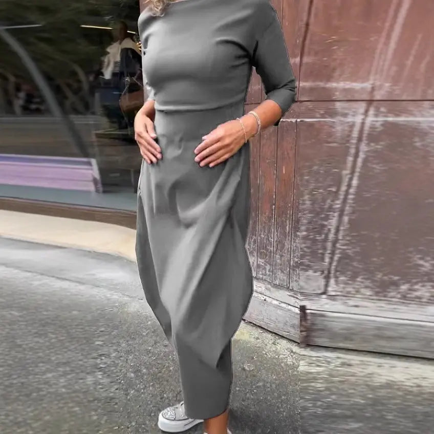 Autumn And Winter New Solid Color Long Sleeve Casual Dress 
