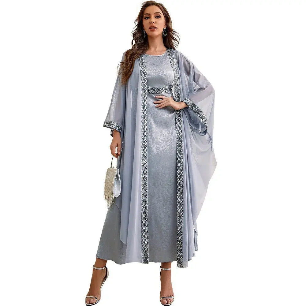 Autumn Muslim New Middle East Dubai Arab Abaya Embroidery Set Female Side 