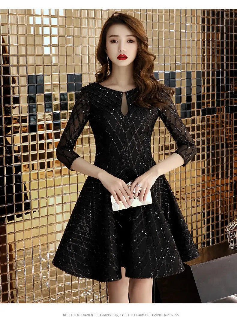 Women's Black Dinner Party Cocktail Party Birthday Party Dress Small Dress Short Socialite 