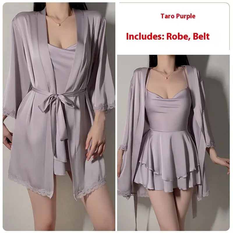 Underwear Pure Lace Slip Nightdress Outerwear Gown Homewear Suit 