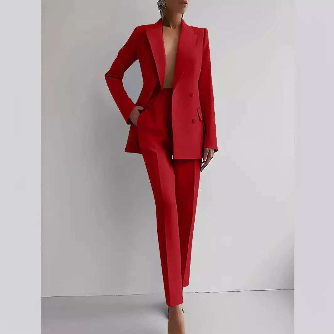 Casual Suits Fashion Long Sleeve Single-breasted Jacket Top And Slim Fit Trousers Women's Business Suits 