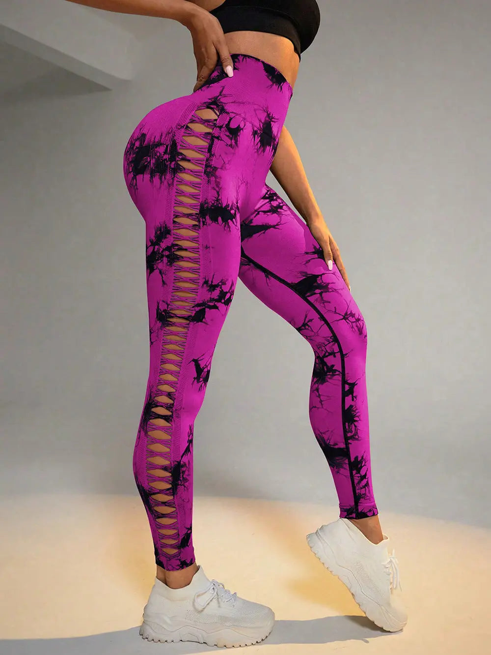 Hollow Tie Dye Printed Yoga Pants High Waist Butt Lift Seamless Sports Gym Fitness Leggings Slim Pants For Women Tight Trousers 