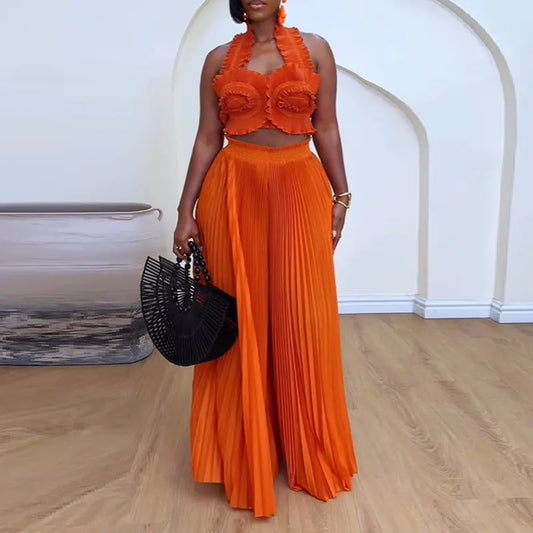 Design Tube Top High Waist Pleated Wide-leg Trousers 