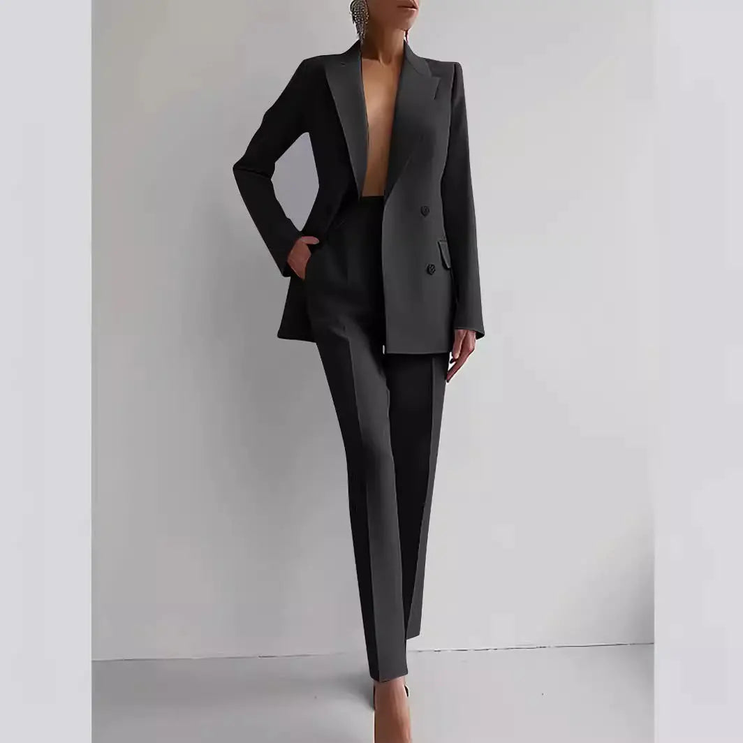 Casual Suits Fashion Long Sleeve Single-breasted Jacket Top And Slim Fit Trousers Women's Business Suits 