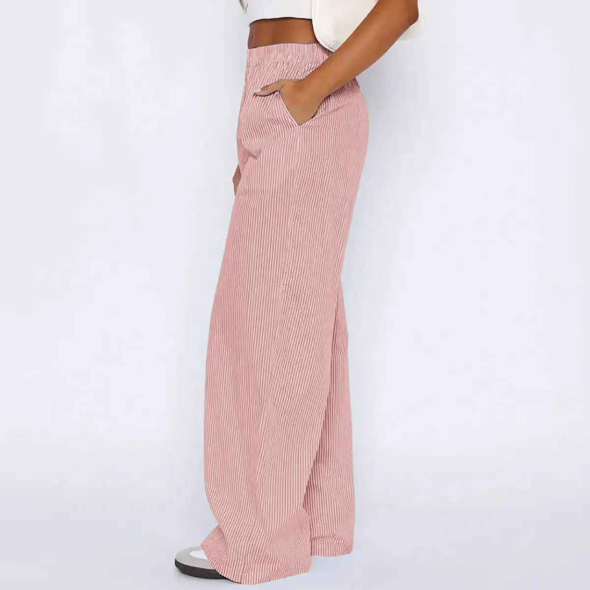 Striped Trousers With Pockets Ins Fashion Casual Wide Leg Straight Pants For Women Clothing 