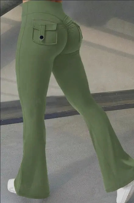 Yoga Fitness Flared Pants With Pockets Ins Fashion Slim High Waist Sports Trousers  Scrunch Butt Booty Workout Lifting Leggings 