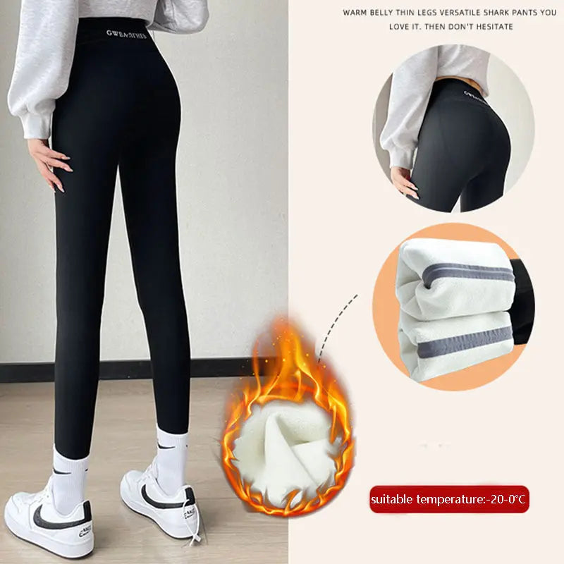 Fleece Thickened Leggings Winter -20 To 5 Shark Pants For Women High Waist Tight Skinny Tummy Control Buttocks Slimming Yoga Pants 