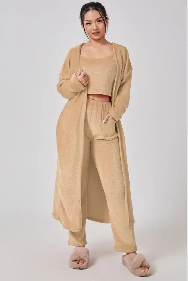 Cozy Pajama Set, 3 Piece Lounge Set, Cute Loungewear, Warm Suit Sets, Matching Set, Lounge Set, 3 Piece Pant Sets, Women Winter Dress 