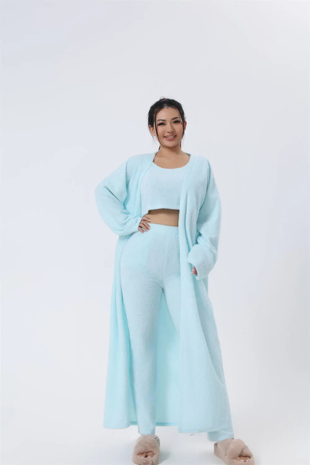 Cozy Pajama Set, 3 Piece Lounge Set, Cute Loungewear, Warm Suit Sets, Matching Set, Lounge Set, 3 Piece Pant Sets, Women Winter Dress 