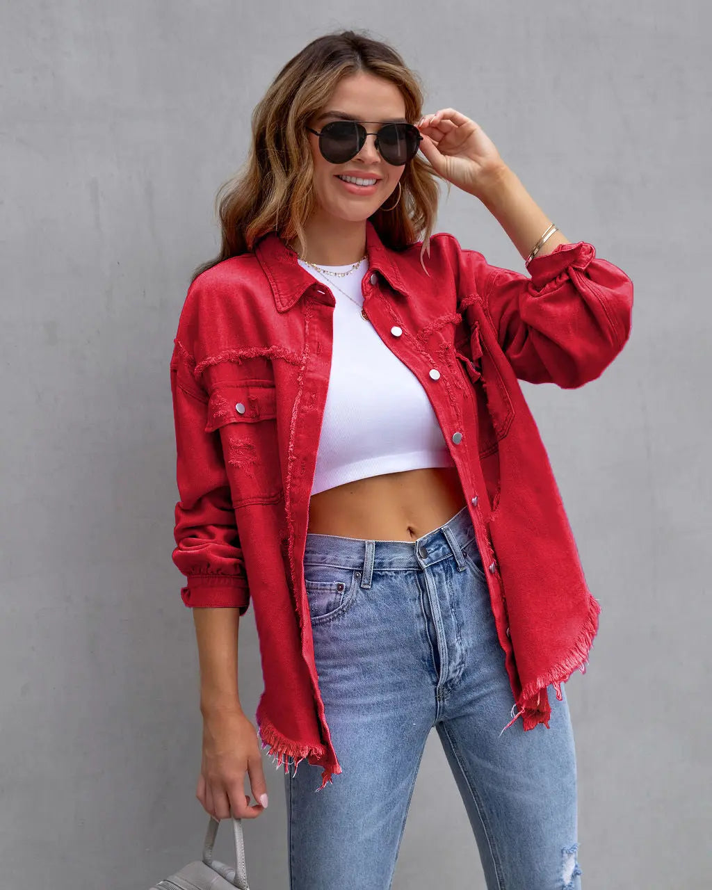 Fashion Ripped Shirt Jacket Female Autumn And Spring Casual Tops Womens Clothing 