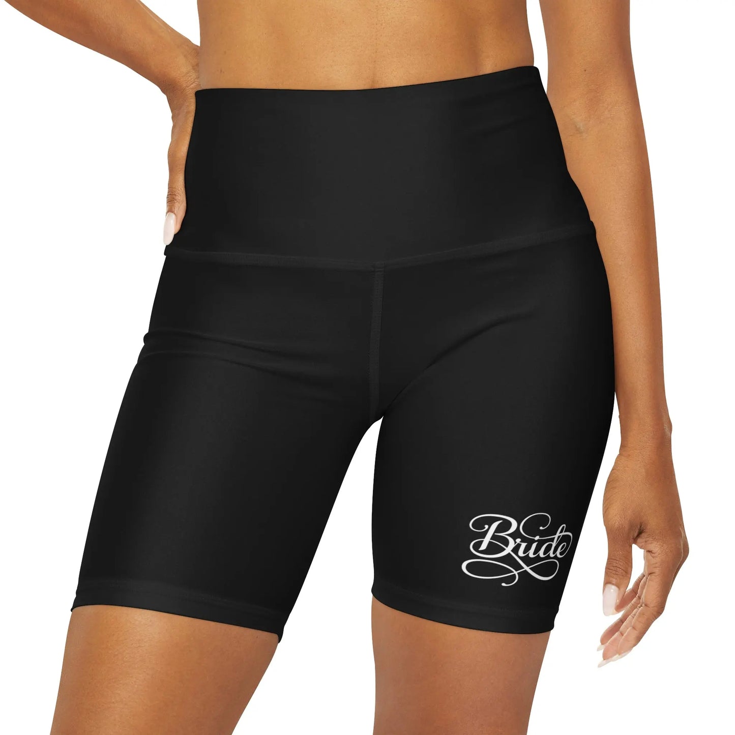 Womens High Waisted Black Yoga Shorts - Bride Accessories - Wedding 