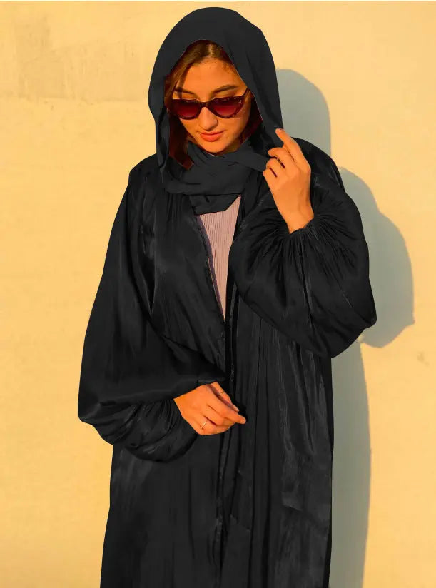 Eid Muslim Abaya Dress Kimono For Women Fashion Shining Silklike Summer Abayas Cardigan Puff Sleeve Dubai Turkey Clothes 