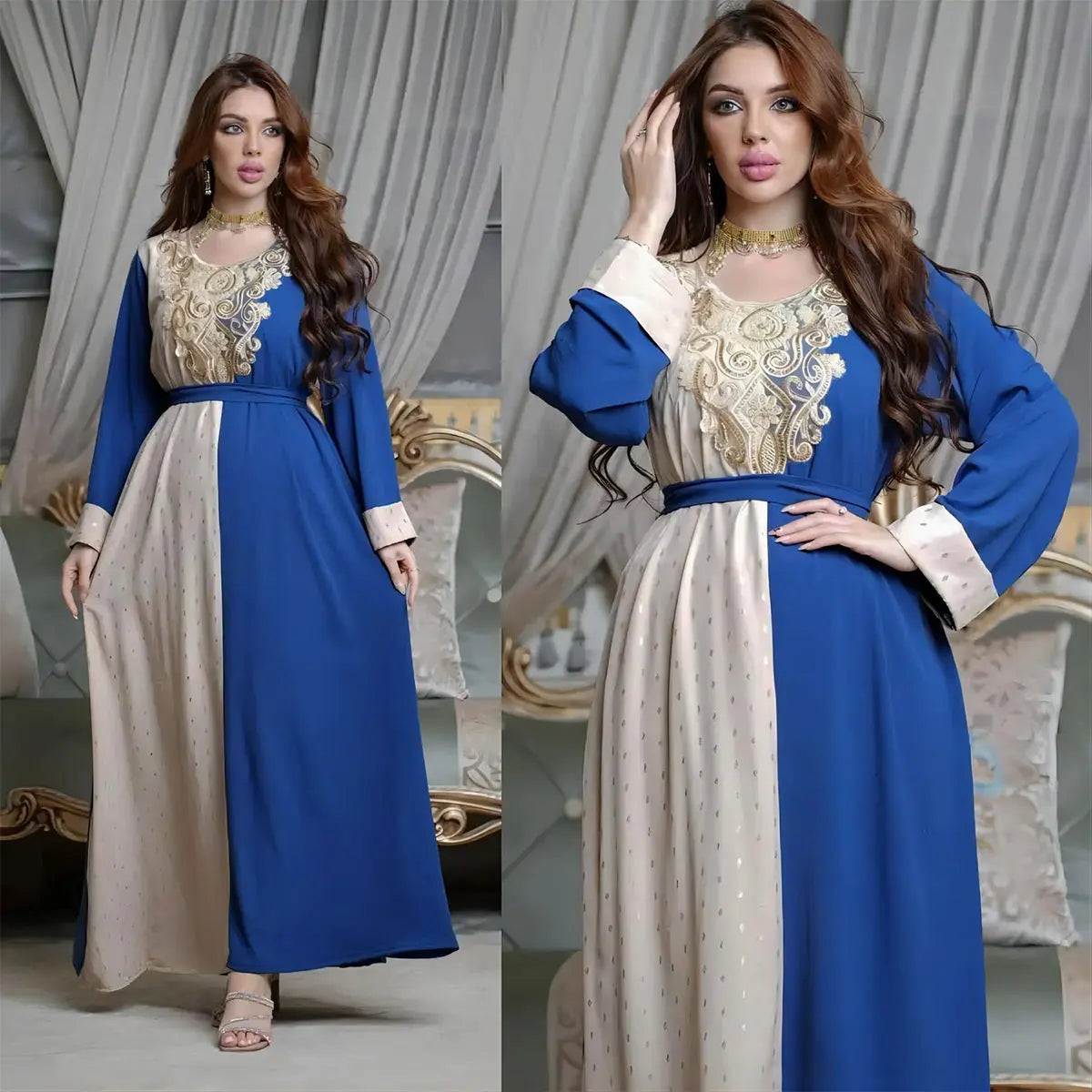 Embroidery Applique Muslim Tunic Robe Dress 
