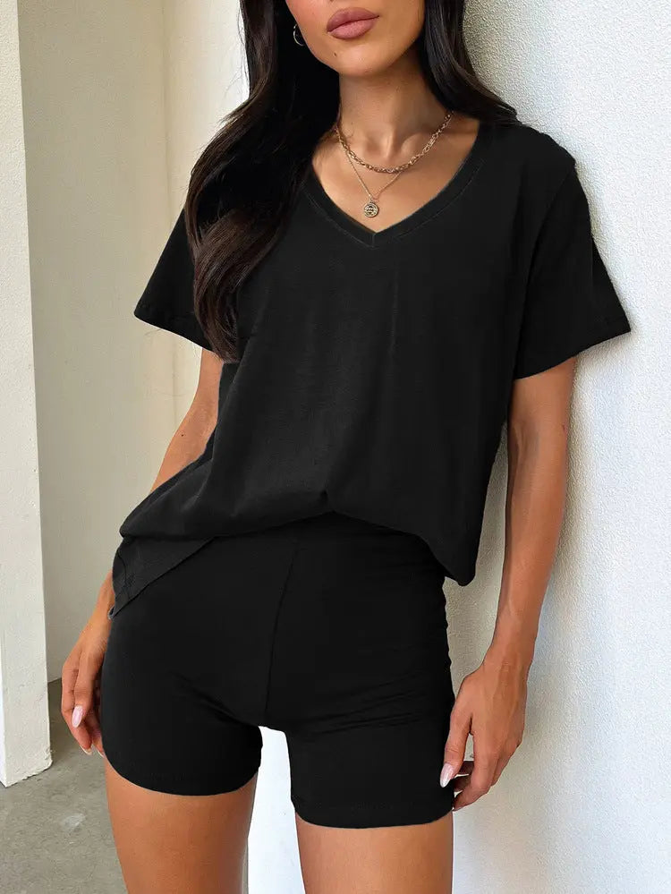 European And American V-neck Casual Temperament Pure Color Fashion Suit 