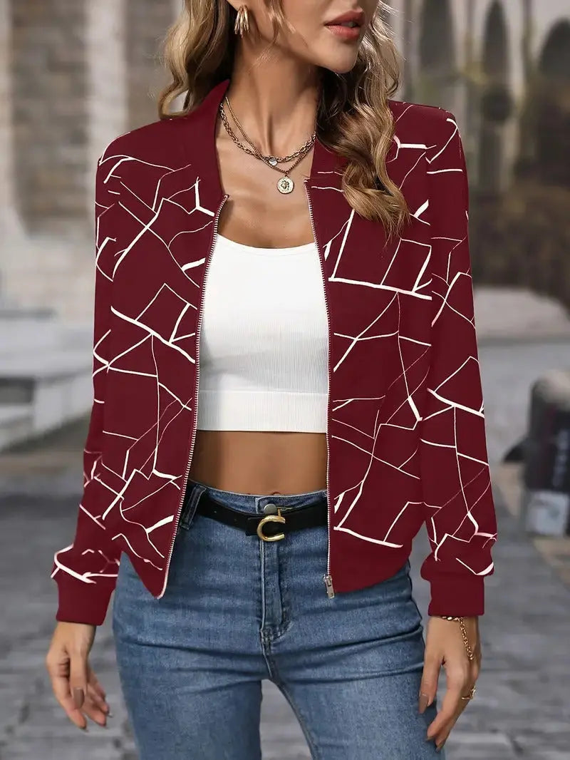Loose Casual Thin Workwear Line Printed Jacket Top 