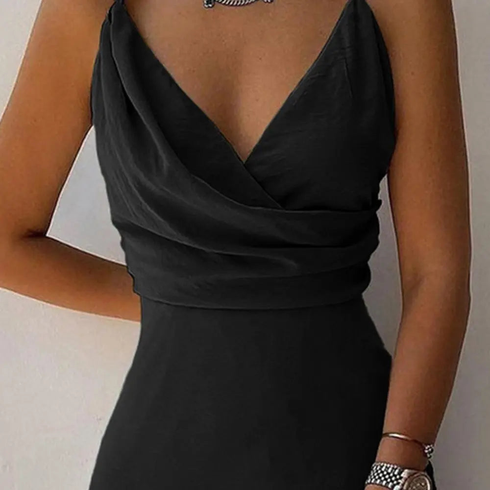 V-neck Slit Sling Dress Summer Fashion Sexy Slim Suspender Dresses For Women Clothing 