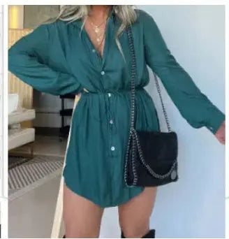 Women's Long Sleeve Jumpsuit With Button Fashion Shirt Dress 