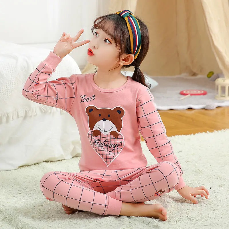 Children's Long Johns Top & Bottom Set Suit Pure Cotton Spring And Autumn Cotton Jersey Base Girls And Boys 