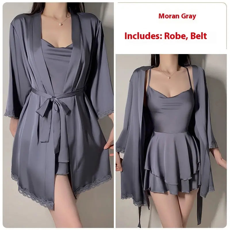Underwear Pure Lace Slip Nightdress Outerwear Gown Homewear Suit 