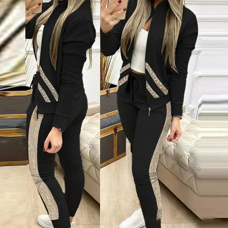 Casual Zipper Stitching Plaid Suit Women's Suit 