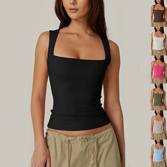 Summer Square-neck Tank Vest Ins Fashion Slim Solid Sleeveless Tops For Women Clothing 