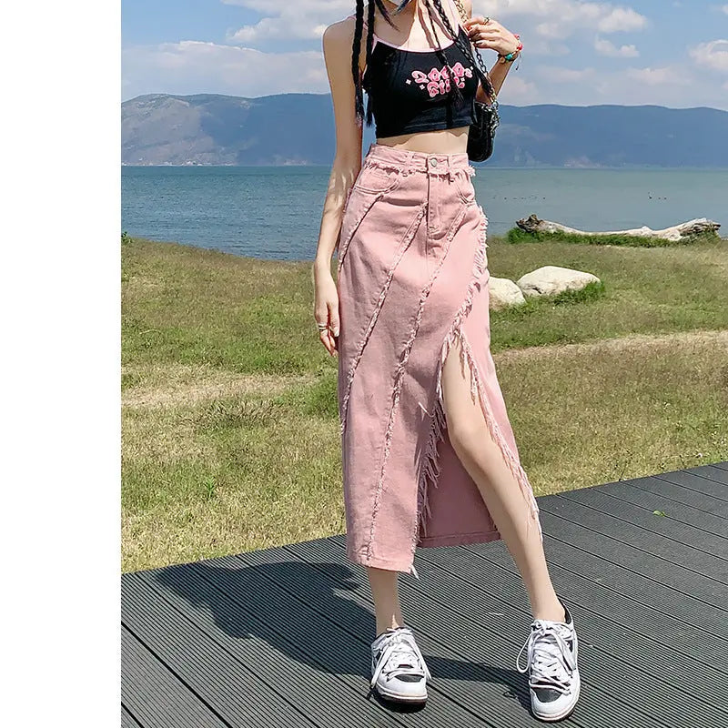 High Waist Slimming Mid-length A- Line Sheath Split Skirt 