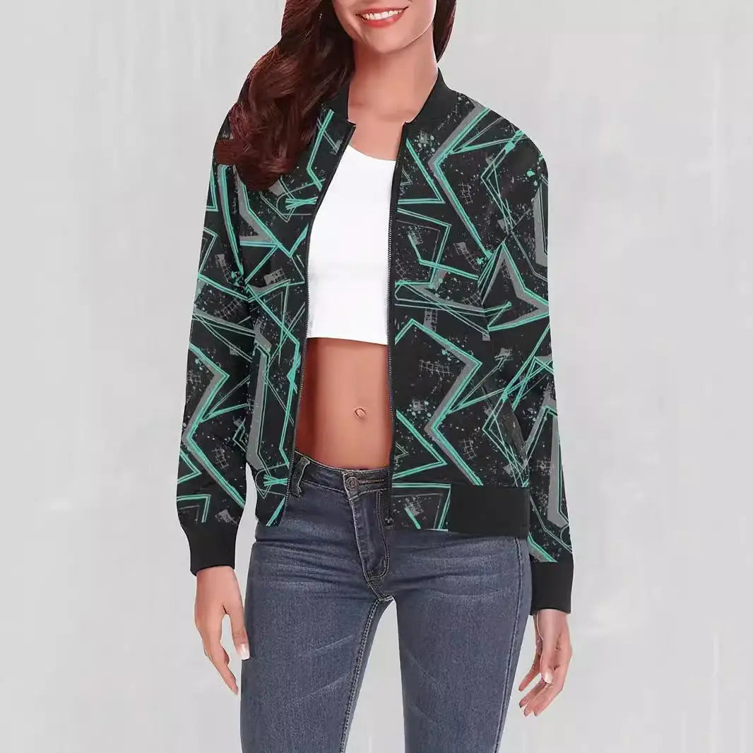 Loose Casual Thin Workwear Line Printed Jacket Top 