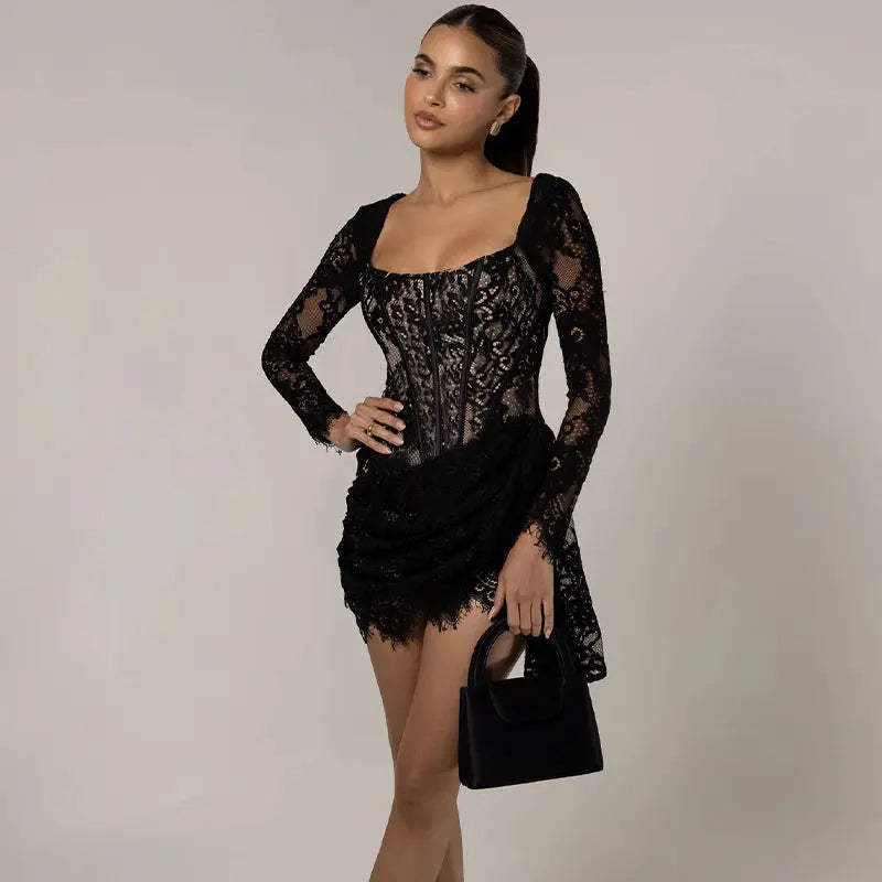 Women's Fashion U-neck Slim-fit Long Sleeve Dress 