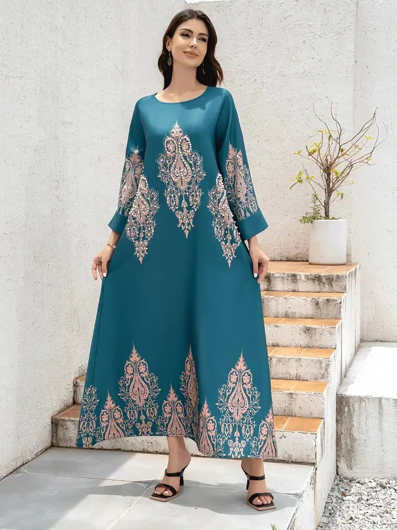Ladies Middle East Abaya Abaya - Flower Printed Long Robe 