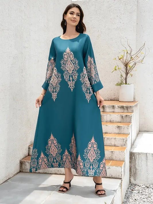Ladies Middle East Abaya Abaya - Flower Printed Long Robe 