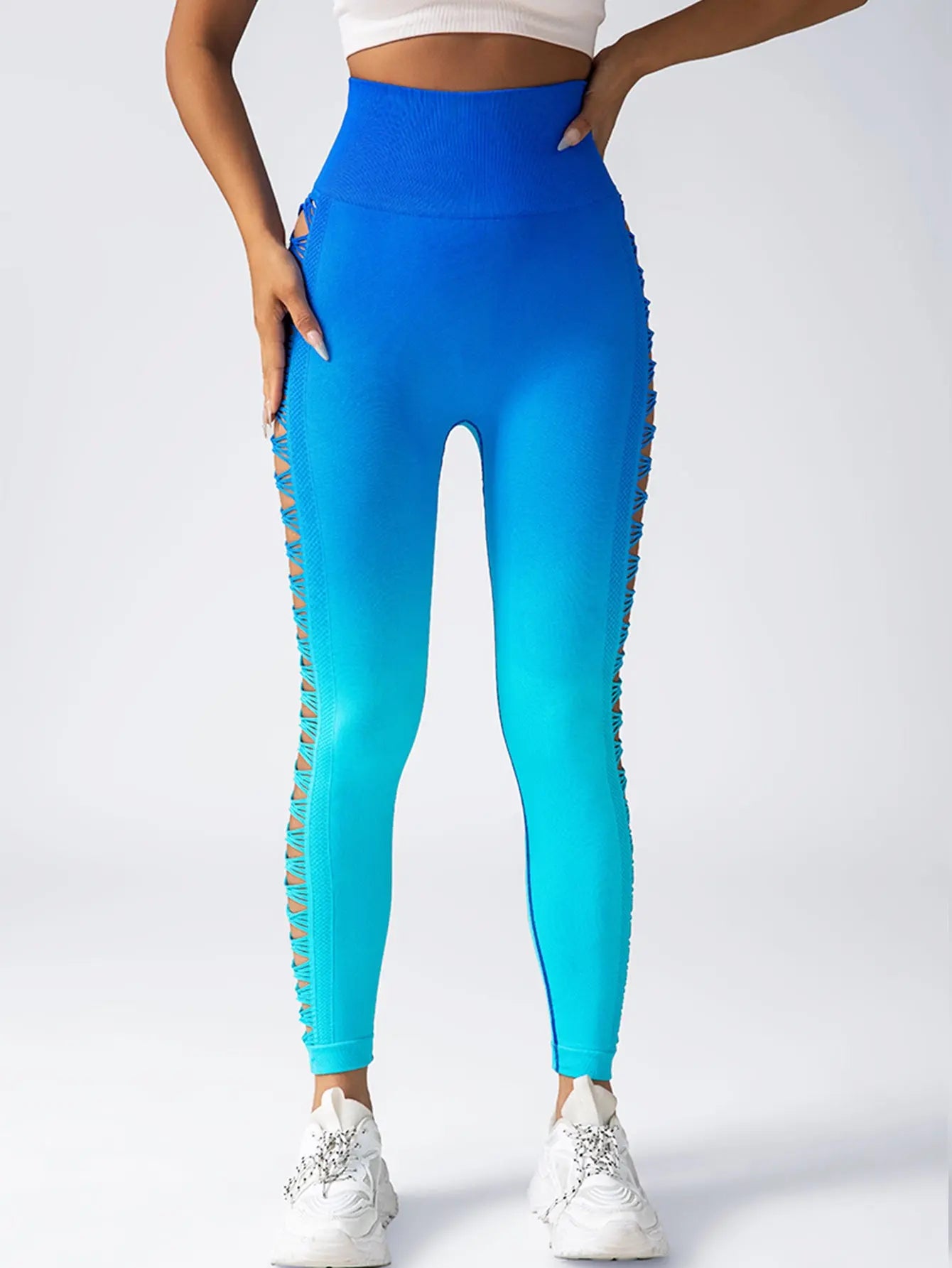 Women's High-Waisted Gradient Yoga Pants, Cutout Leggings, Booty Lifting, Athletic Long Tights For Fitness Workout, Breathable Sportswear 
