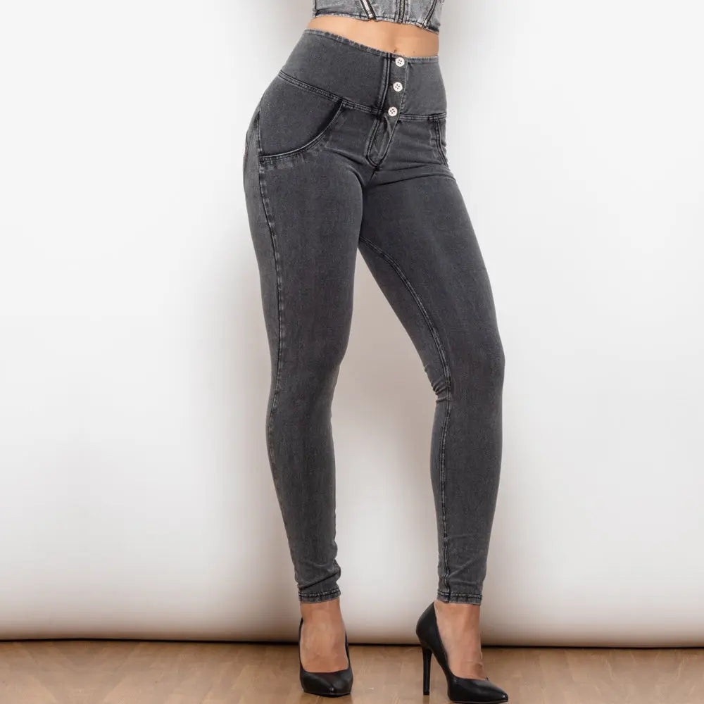 Shascullfites Melody Grey Lift Jeggings Button Up Women Jeans Butt Lift Jeans Women Pants Shaping Jeans High Waist Pencil Pants 