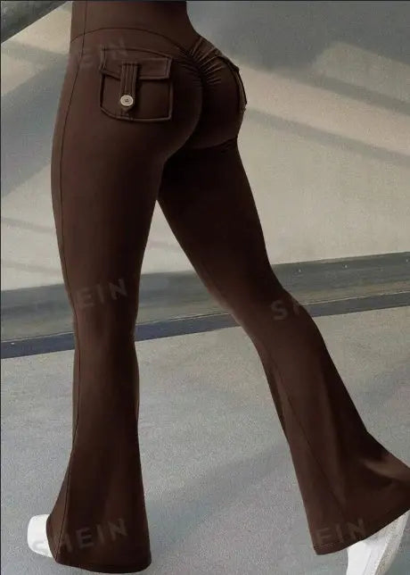 Yoga Fitness Flared Pants With Pockets Ins Fashion Slim High Waist Sports Trousers  Scrunch Butt Booty Workout Lifting Leggings 