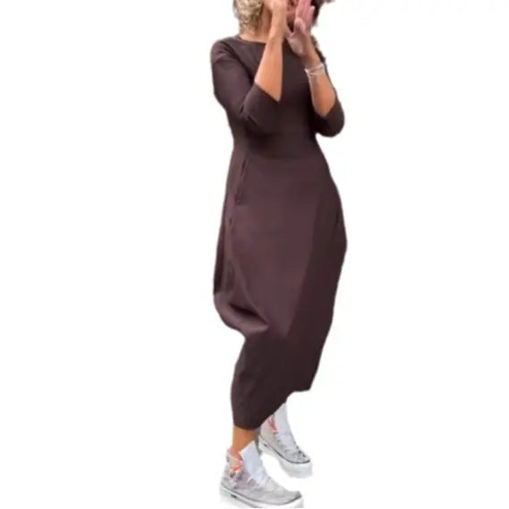 Autumn And Winter New Solid Color Long Sleeve Casual Dress 