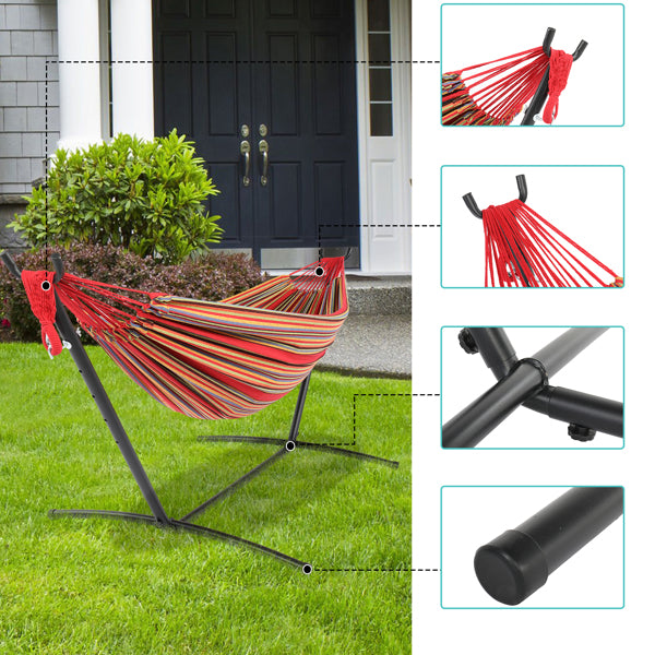 Black Steel Pipe Hammock Frame with Polyester Cotton Hammock Set