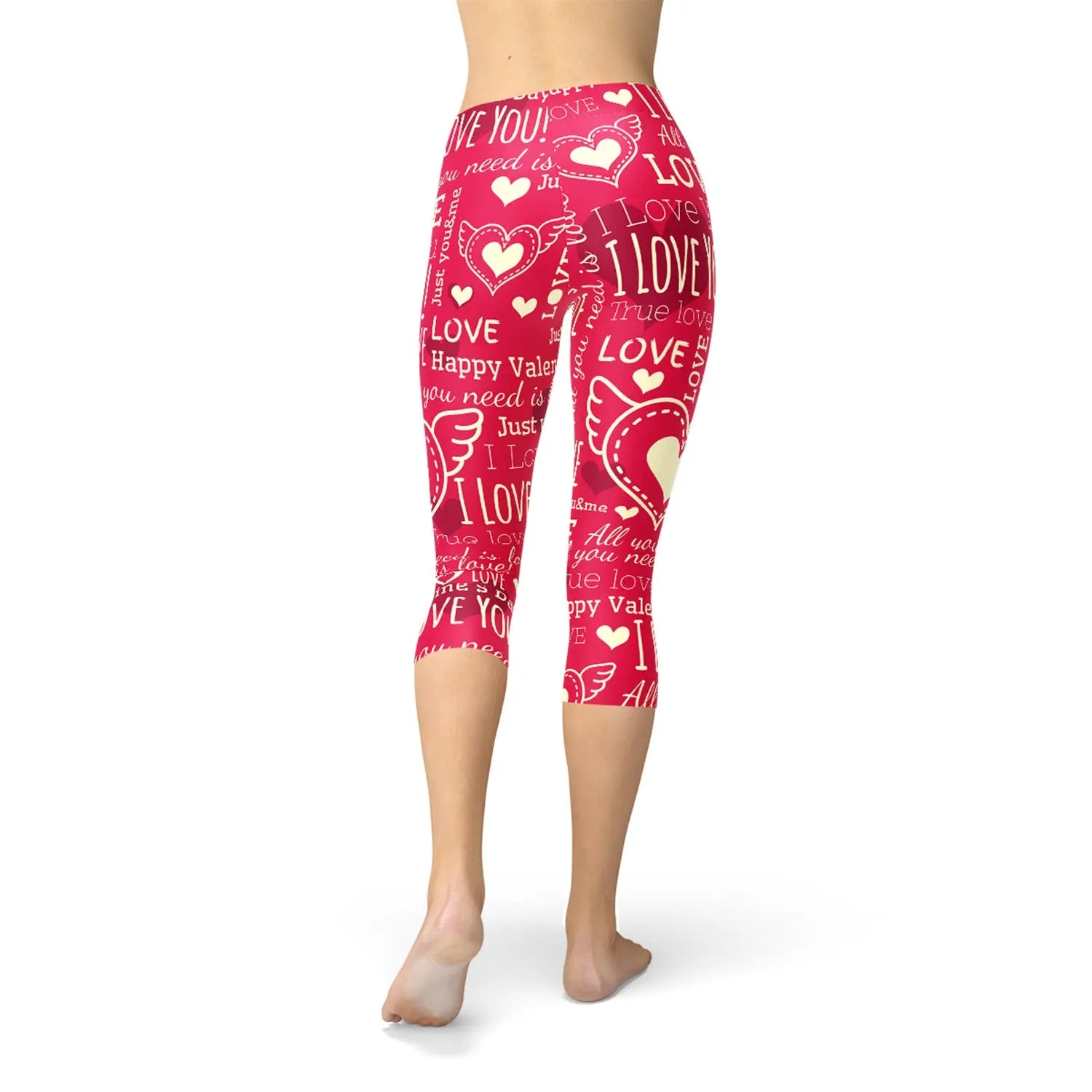Love Hearts Red Capri Leggings 
