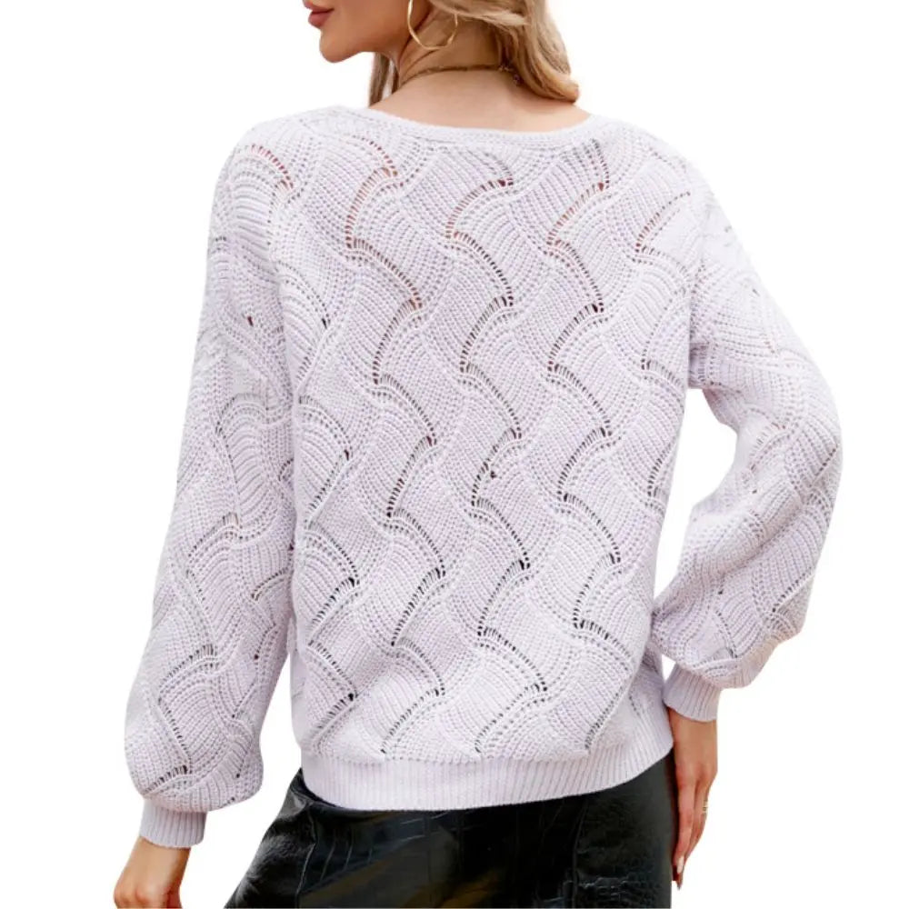 Womens V-Neck Open Knit Sweater 