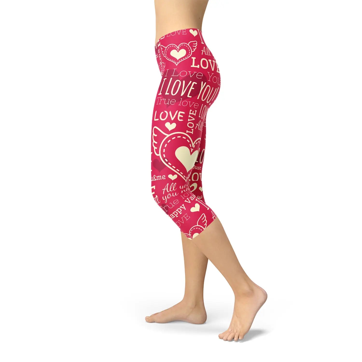 Love Hearts Red Capri Leggings 