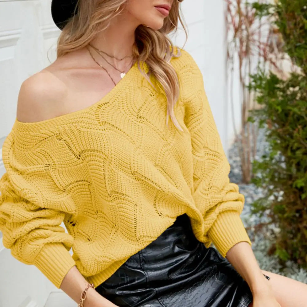 Womens V-Neck Open Knit Sweater 