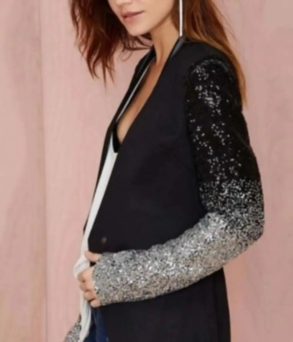 Womens Blazer with Sequins Sleeve 