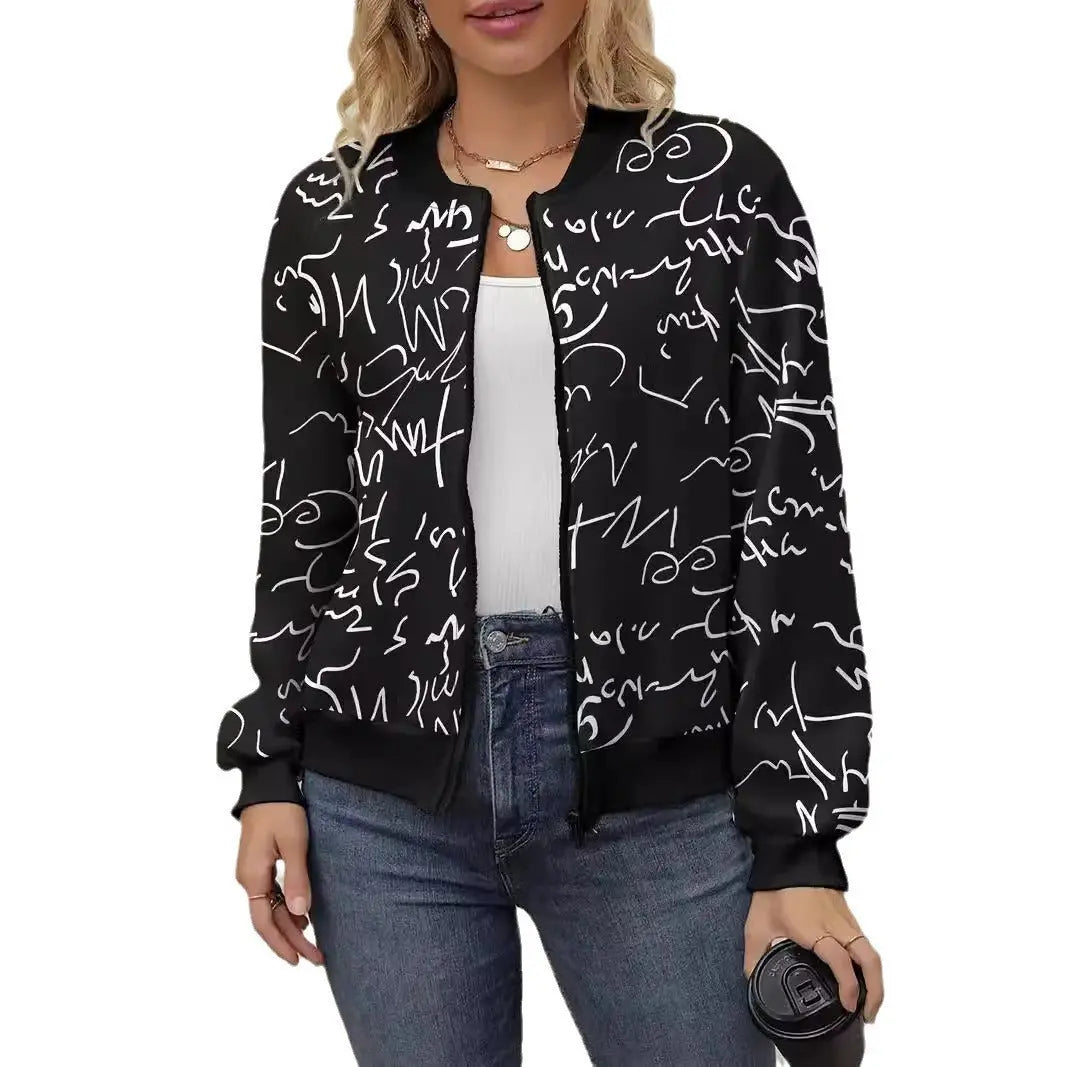 Loose Casual Thin Workwear Line Printed Jacket Top 