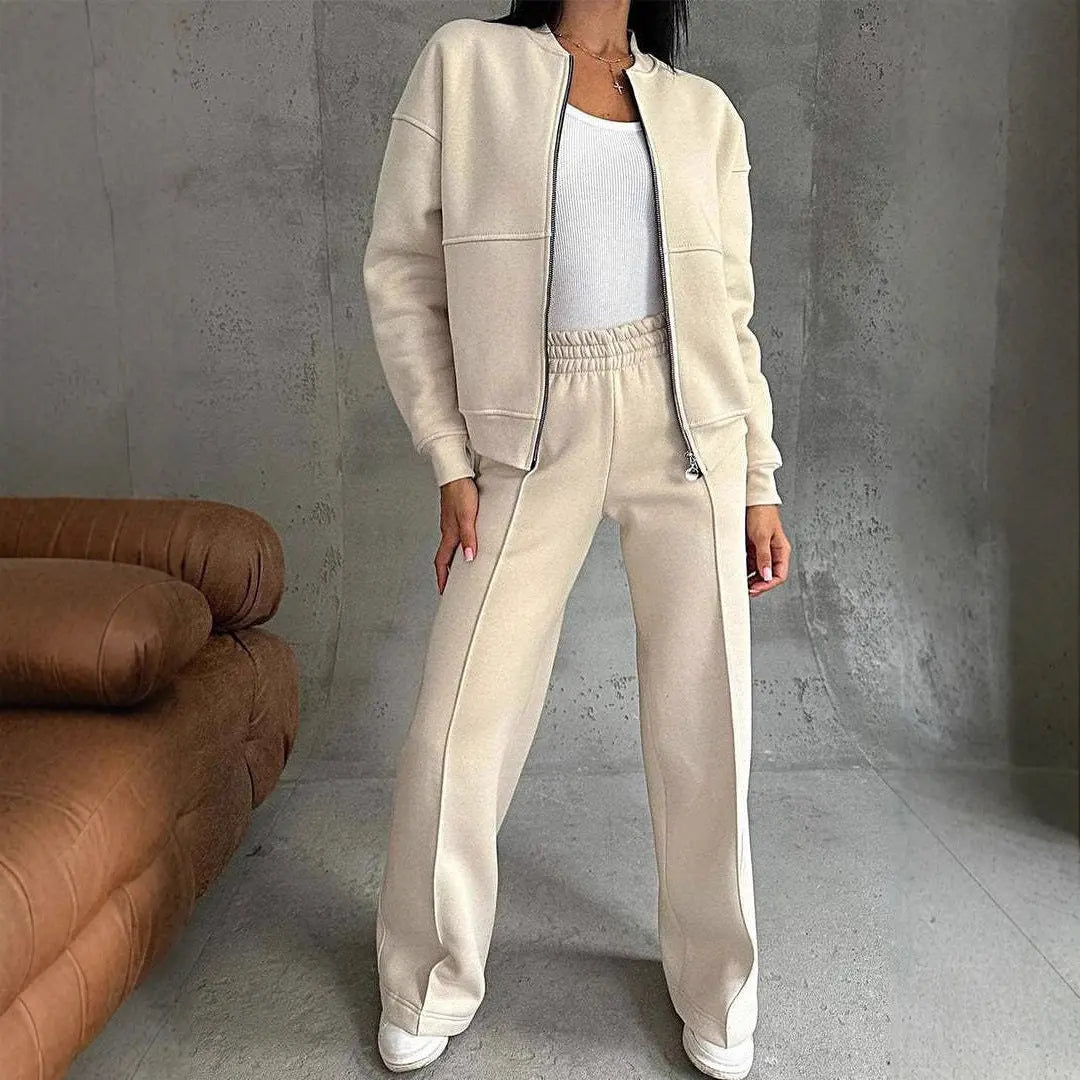 Women's Sports Suits Zipper Jacket And Wide Leg Pants Two-piece Set 