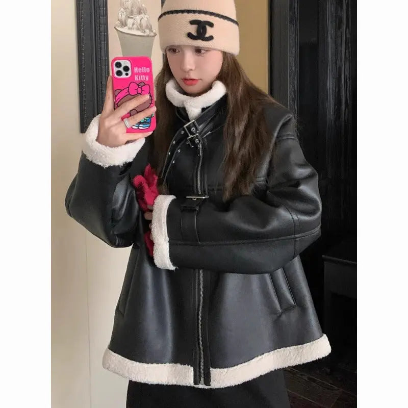 Motorcycle Clothing Coat Lamb Winter Loose 