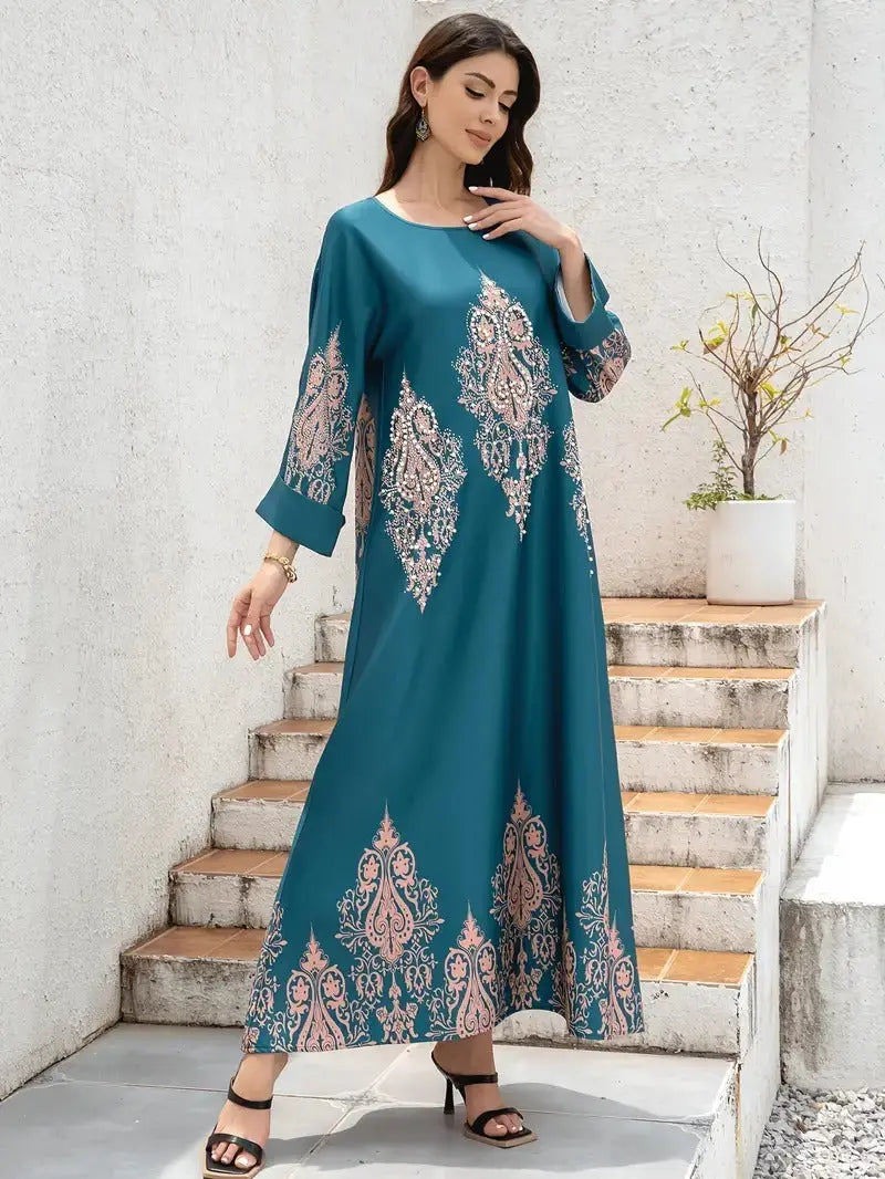 Ladies Middle East Abaya Abaya - Flower Printed Long Robe 