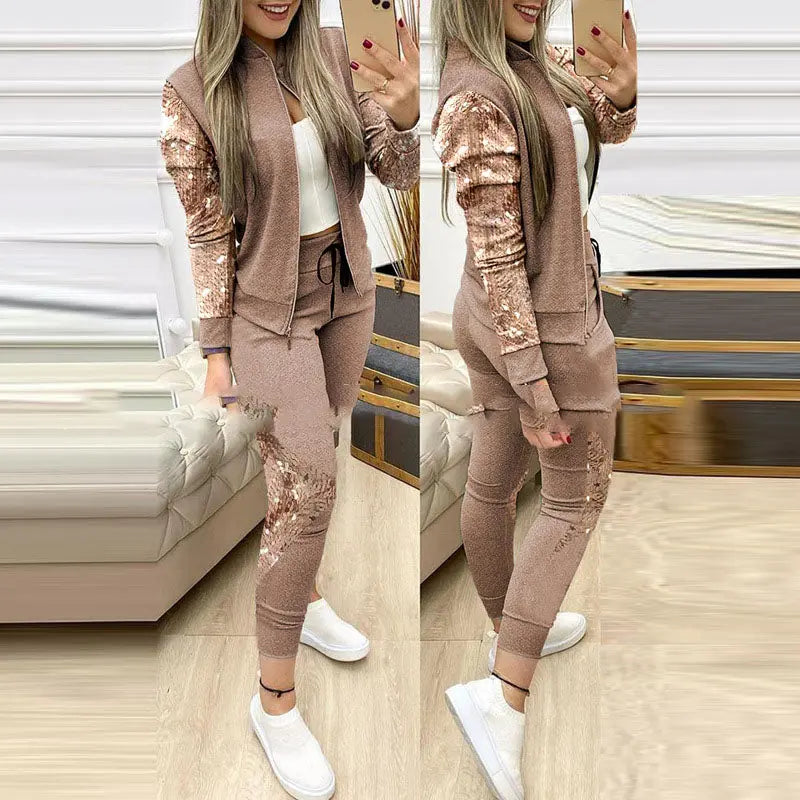 Casual Zipper Stitching Plaid Suit Women's Suit 